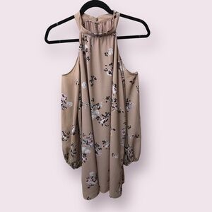 LUSH Womens Off Shoulder Halter Long Sleeve Flowy Lined Floral Mini Dress Size L